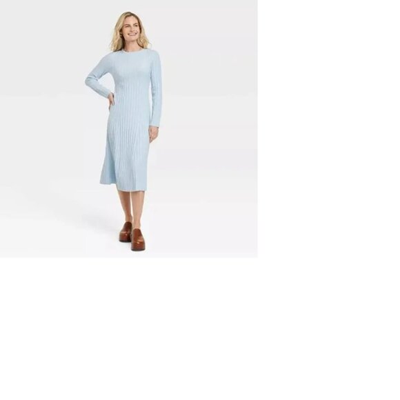 A New Day Womens Long Sleeve Midi Ribbed Sweater Dress - Blue , Size XL - Picture 1 of 6